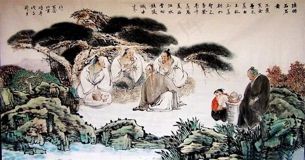 山水茶道喝茶图