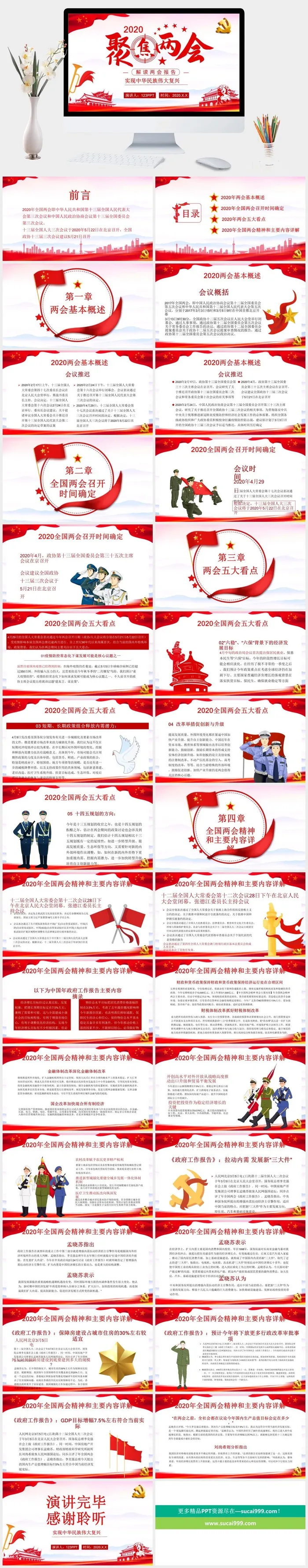 两会报告解读党建PPT模板