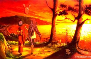 日式人物黄昏公园美景