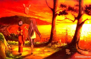 日式人物黄昏公园美景