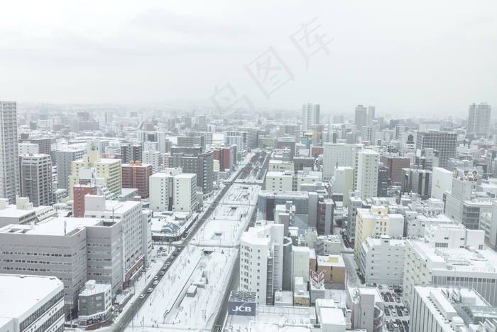 冬天日本札幌大街俯视图