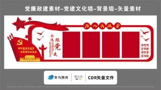 党建文化墙党建素材CDR预览图红色背景为人民服务永远跟党走