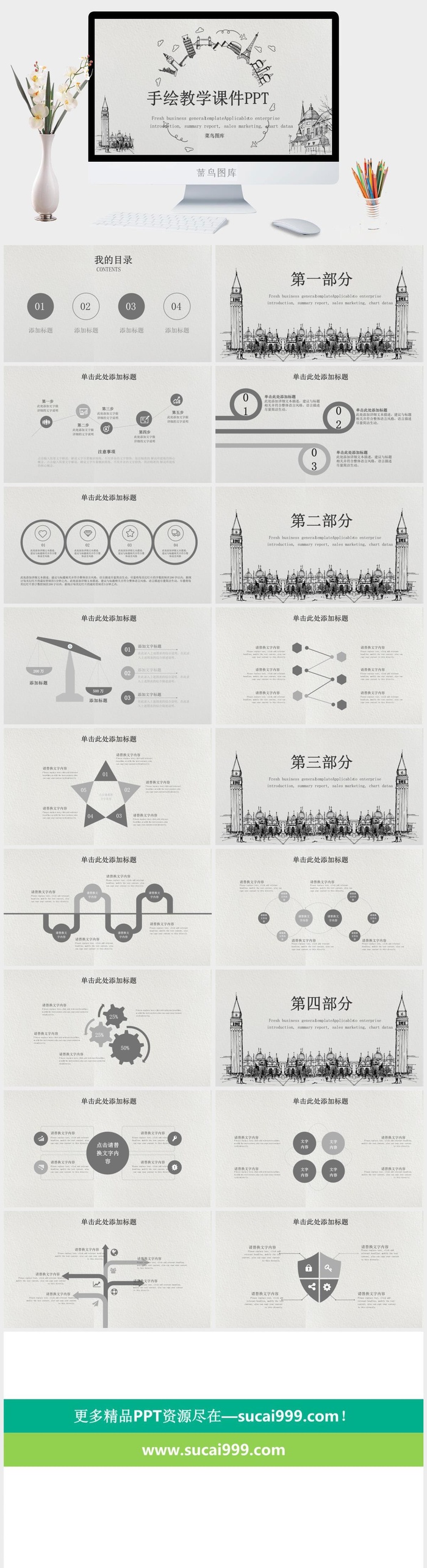 手绘素描教育教学课件教师说课模板