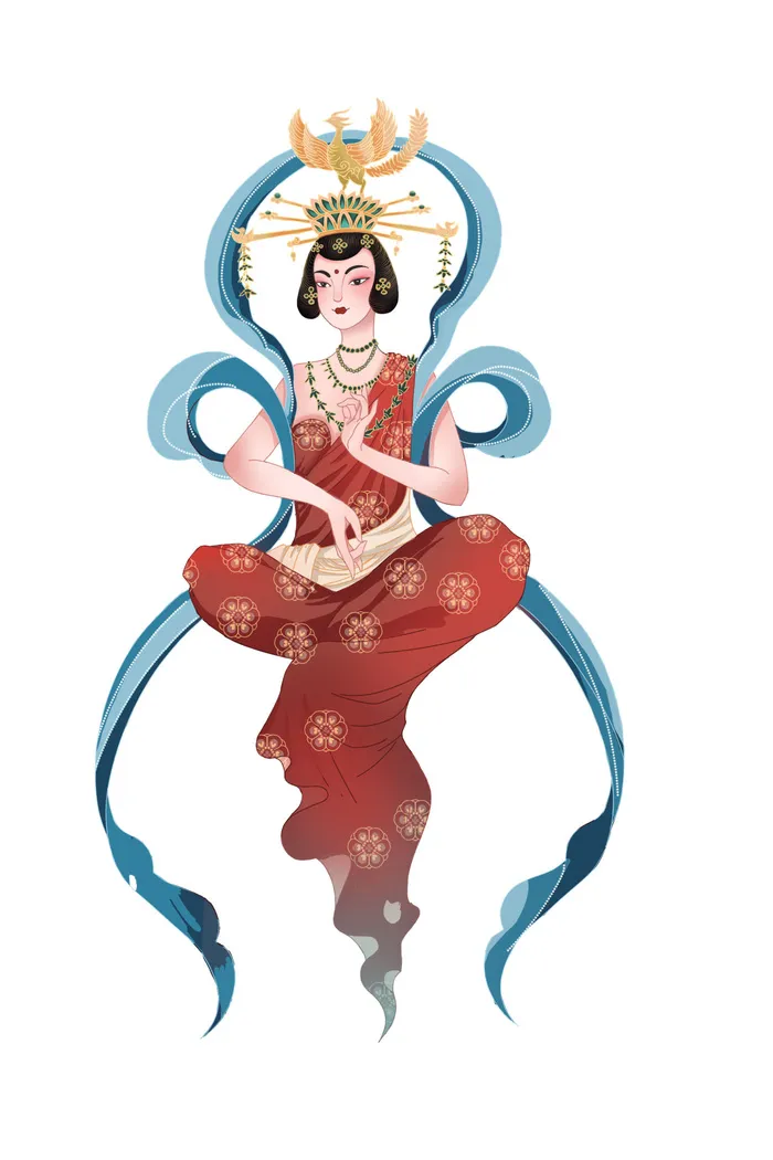 手绘国潮中国风古代敦煌神话飞天仙女美女古装人物插画PSD素材psd模版下载