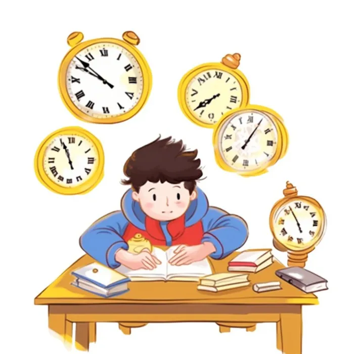 学生在书桌写作业时间时钟免抠(1024x1024)