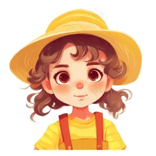 小女孩黄帽黄裙子人物插画免抠