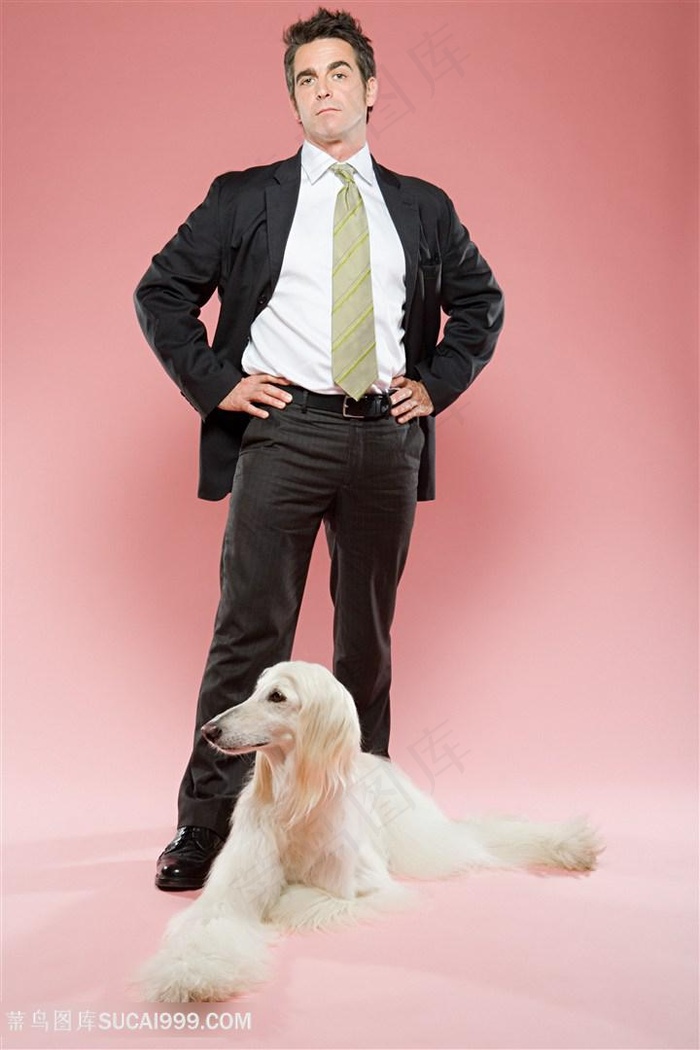 高清帅哥与阿富汗猎犬摄影图片