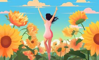 向日葵太阳花从女孩背景