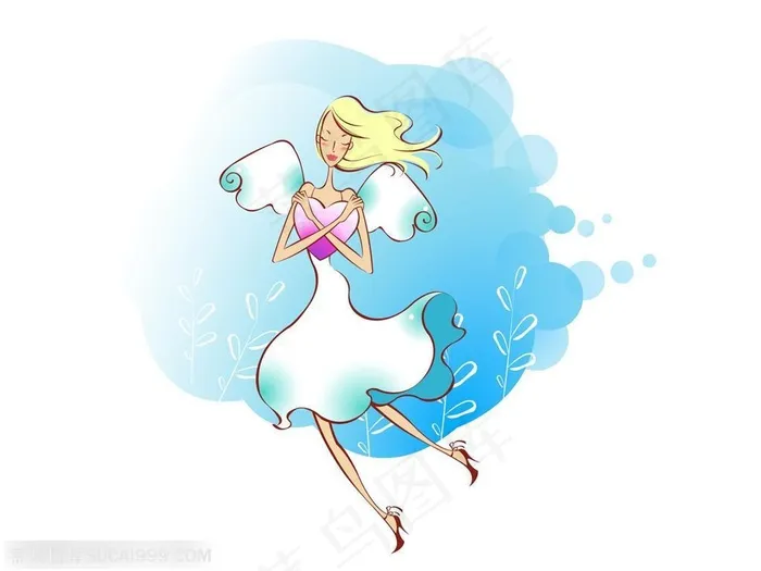 手绘捧着心形的白衣天使