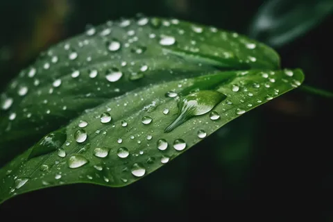 一张上面有水滴的照片，上面有绿叶摄影图桌面壁纸