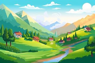 自然景色清新扁平插画背景