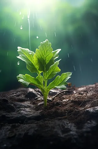 春天雨水洒在嫩绿的幼苗上摄影图