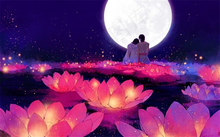 月亮下的情侣图片
