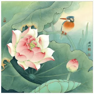 红荷绿翠图国画