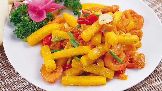 蛋黄薯条虾新疆菜实拍高清图 蛋黄薯条虾新疆菜实拍高清图