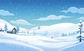 冬天乡村雪地里的房子雪景白雪卡通插画背景