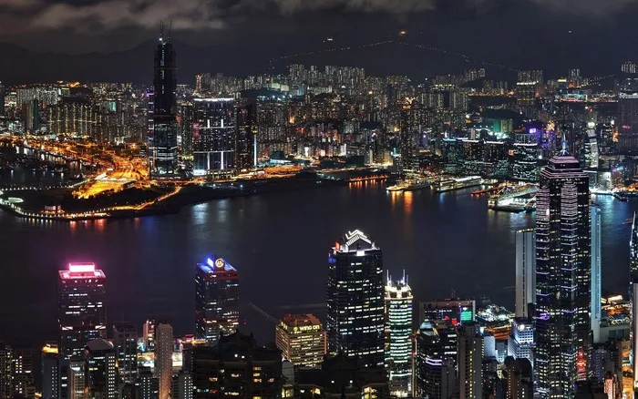 夜晚城市灯光摄影霓虹彩色背景素材