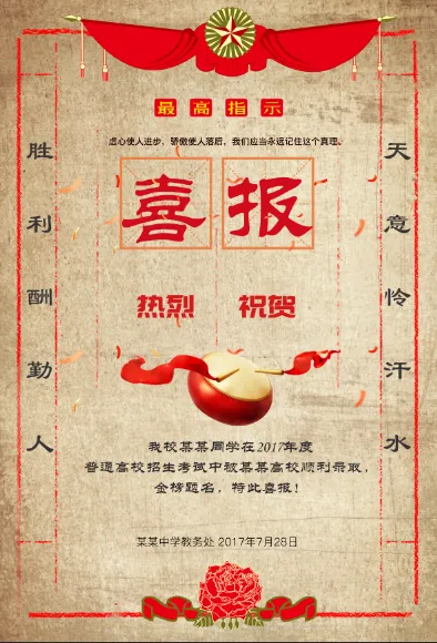 传统风格插画手绘教育学校奖状喜报海报设计psd模版下载