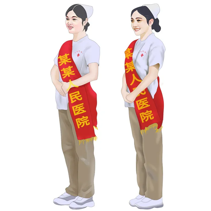 活动宣传海报手绘微笑迎宾护士人物元素插画psd模版下载