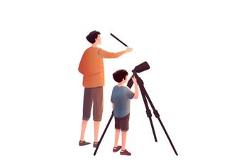 父亲与孩子互动看望远镜