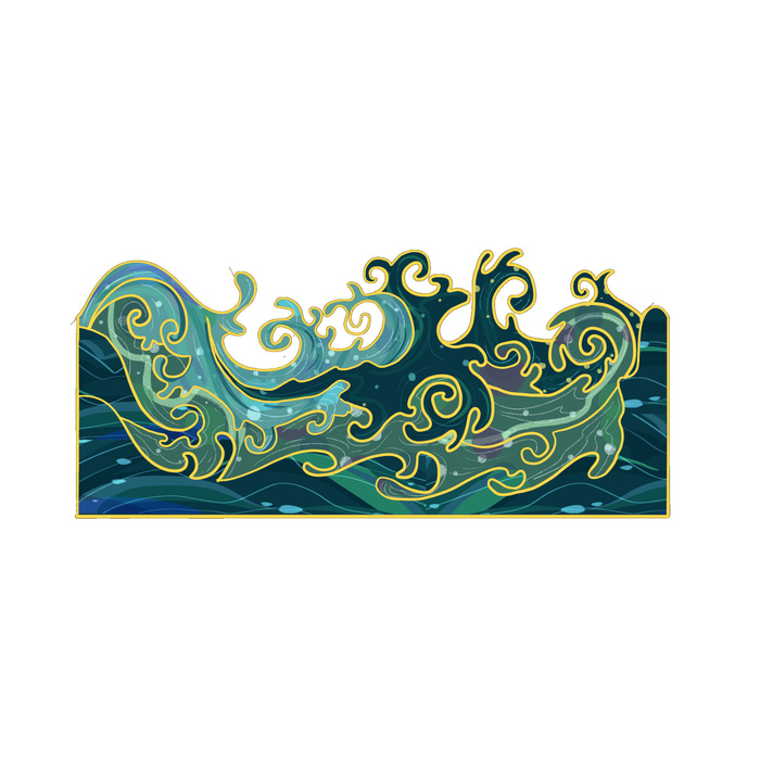 中国风国潮插画海浪波浪背景装饰浪花图案元素(2000x2000)psd模版下载