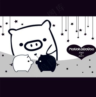 黑白猪卡通图片下载