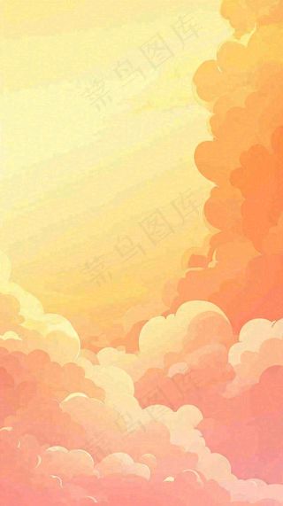 橙色渐变落日天空白云简约扁平手绘背景