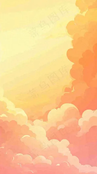 橙色渐变落日天空白云简约扁平手绘背景