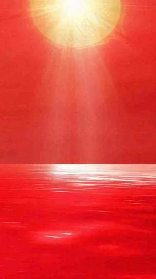 红色海面海洋落日阳光光照