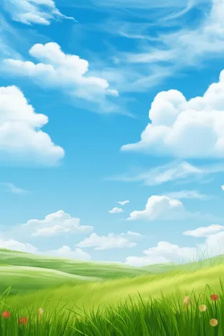 春天的蓝天白云草原很美背景图