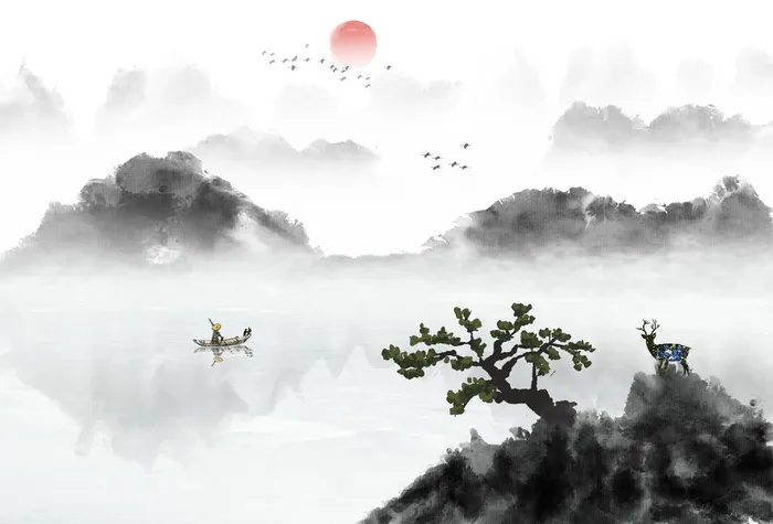 中国风艺术水墨风绘画PSD素材psd模版下载