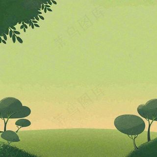 春天手绘绿草绿树