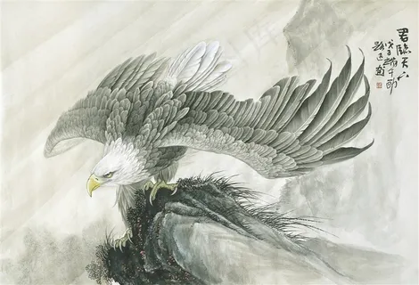 君临天下老鹰工笔画