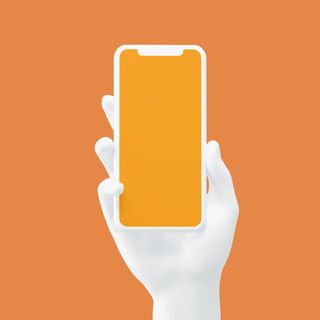 橙色手持苹果手机插画展示样机