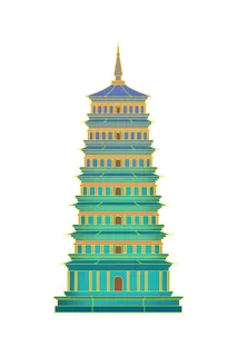 复古中国风国潮古建筑插画手绘高楼古塔PSD素材亭子png免抠图