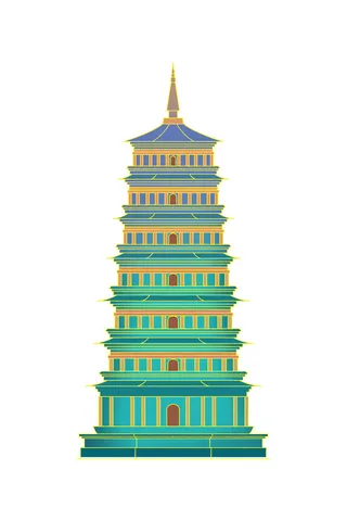 复古中国风国潮古建筑插画手绘高楼古塔PSD素材亭子png免抠图