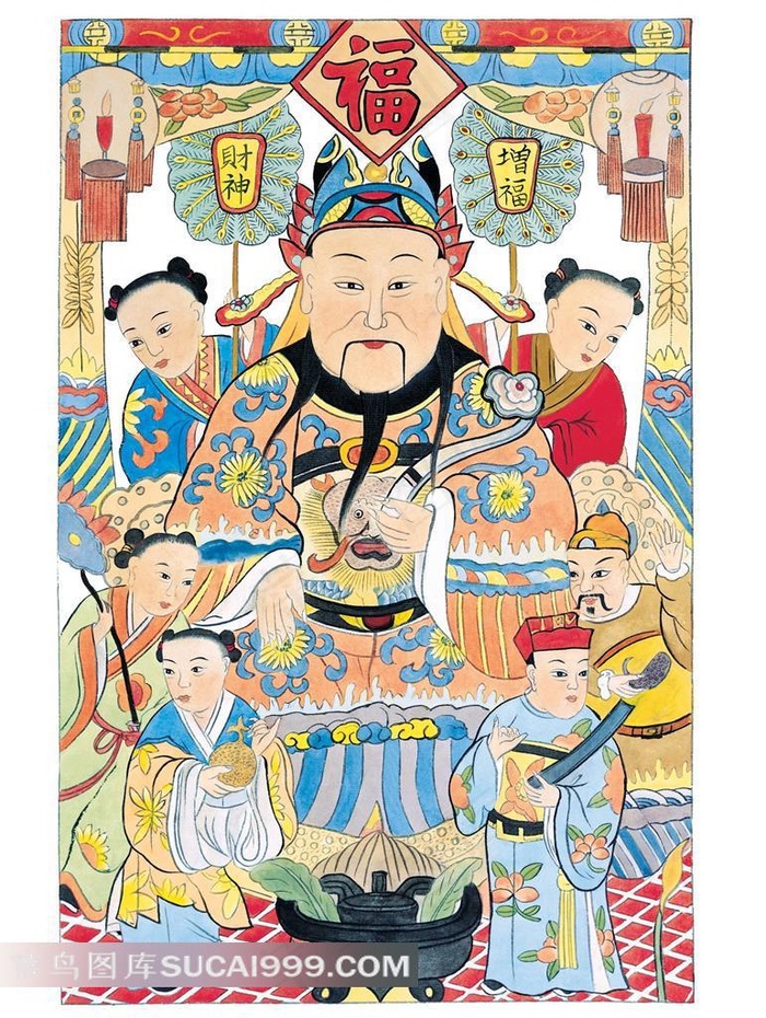 中国传统图案多子多福门神图片