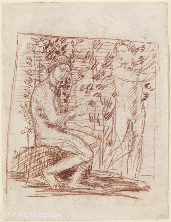 素描裸体人物装饰画挂画手绘插画