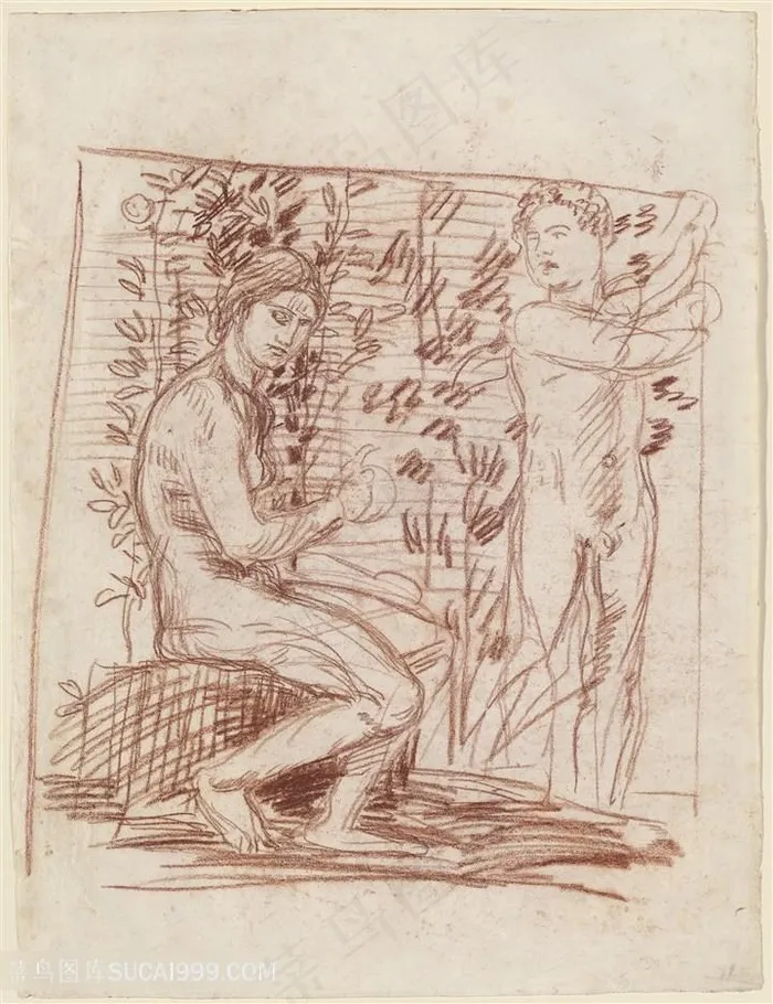 素描裸体人物装饰画挂画手绘插画