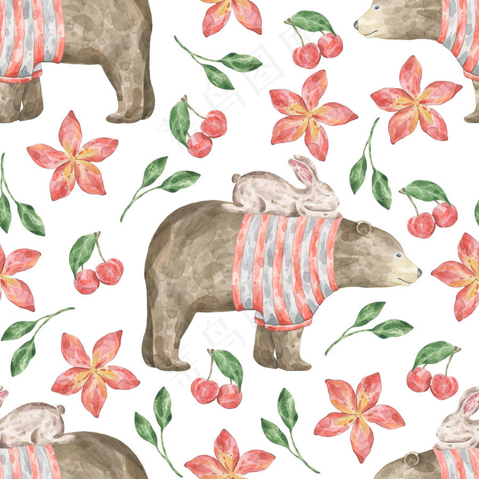 条纹小熊填充背景素材