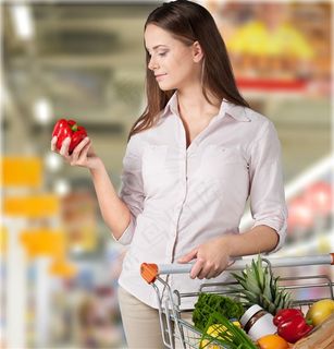 超市购物女子摄影高清图片