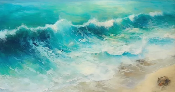 海浪拍打沙滩的水彩插画背景