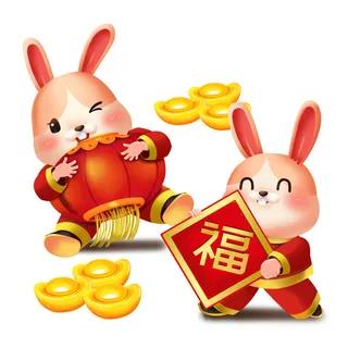 手绘2023兔年新年卡通兔子形象IP插画元素PSD设计素材png图案