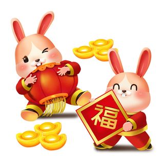 手绘2023兔年新年卡通兔子形象IP插画元素PSD设计素材png图案