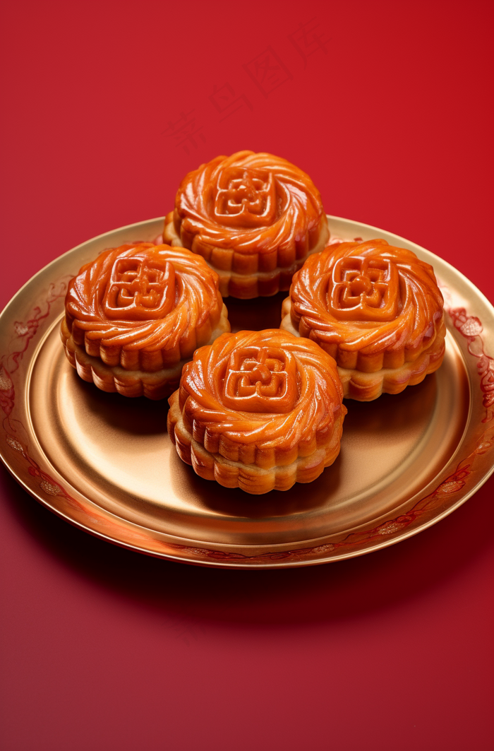中秋月饼托盘美食糕点摄影图