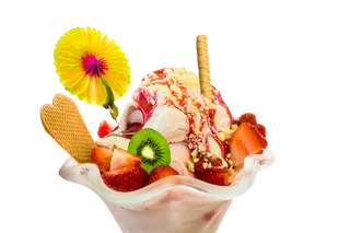 一顿饭, 冰淇淋, 圣代, 寒冷的, 水果, 草莓, 猕猴桃