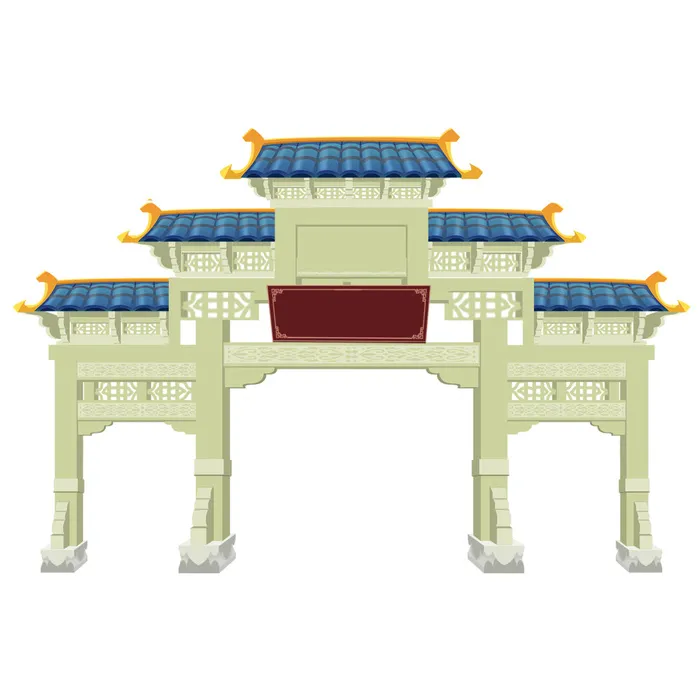 中国风复古式国潮门楼手绘城门插画牌楼建筑PSD素材png免扣图psd模版下载