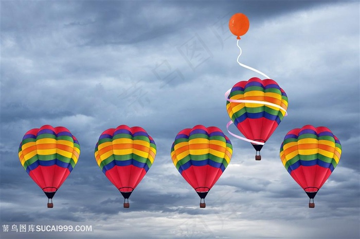 气球蓝天白云下的热气球