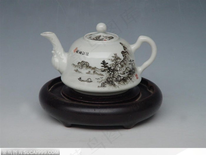 传统瓷器-山水花纹水壶