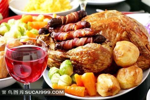 美味的烤鸡大餐写真图片